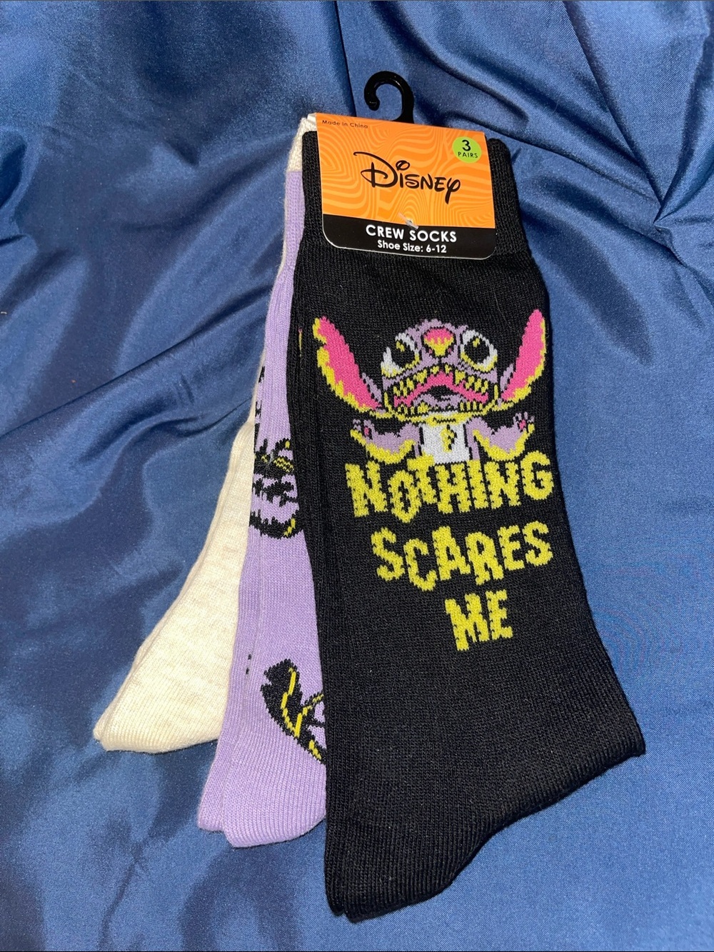 Disney Men’s Crew Socks - Black, Lilac, Cream - Stitch Graphic 3-Pack